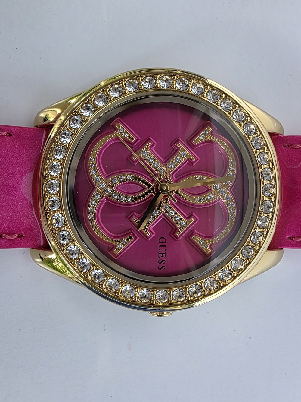 GUESS Gold-Tone Watch with Pink Dial and Pink Strap NEW BATTERY - Picture 4 of 17